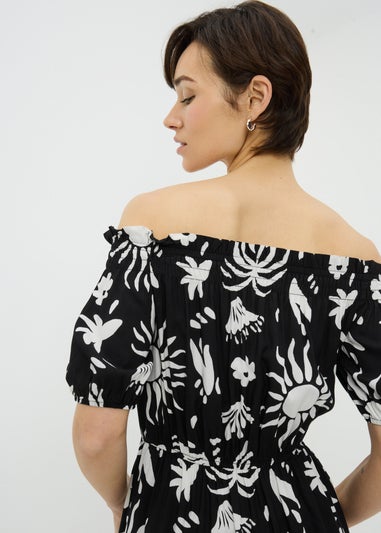 Black Sun Print Bardot Mini Dress