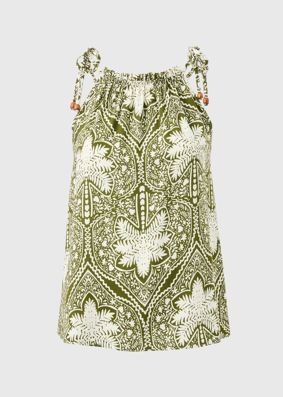 Khaki Palm Print Cami Co Ord Top