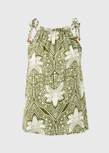 Khaki Palm Print Cami Co Ord Top