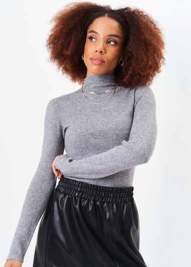 Gini London Grey High Neck Fine Knit Jumper