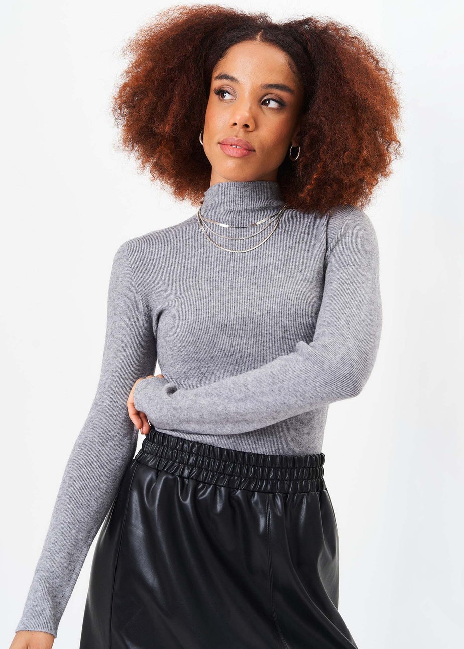 Gini London Grey High Neck Fine Knit Jumper
