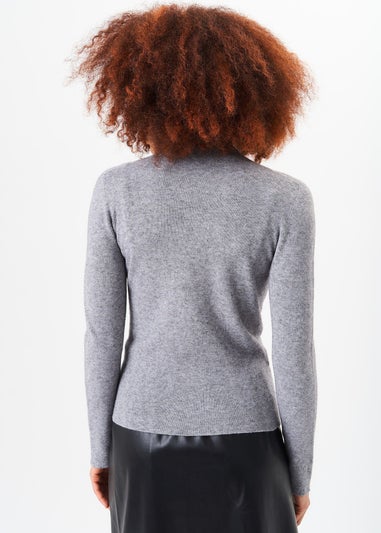 Gini London Grey High Neck Fine Knit Jumper