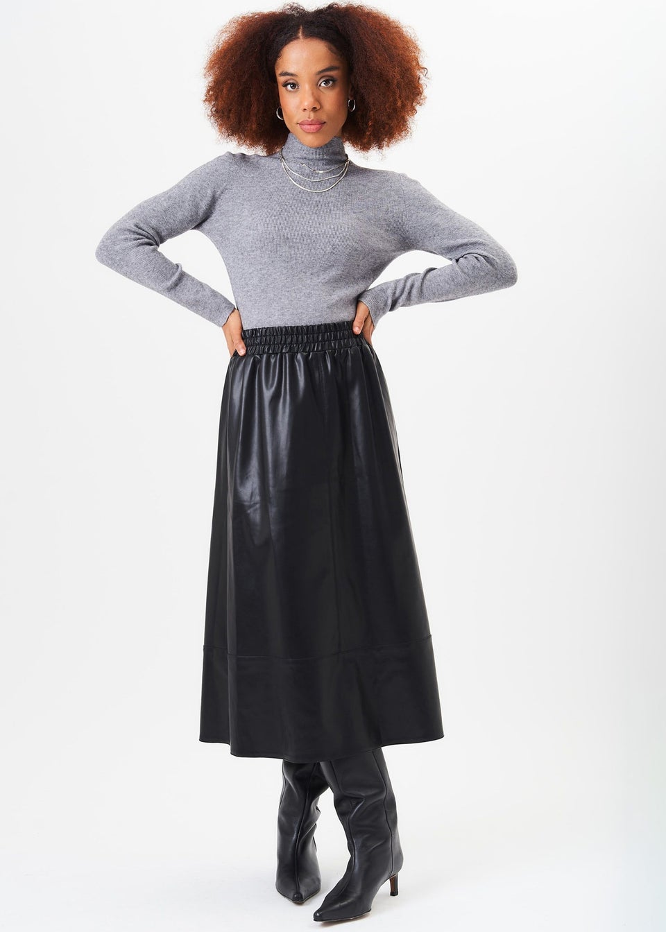 Gini London Grey High Neck Fine Knit Jumper