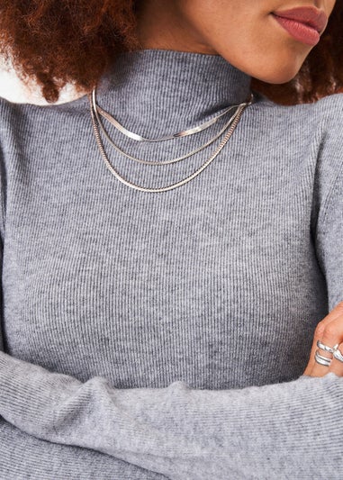 Gini London Grey High Neck Fine Knit Jumper