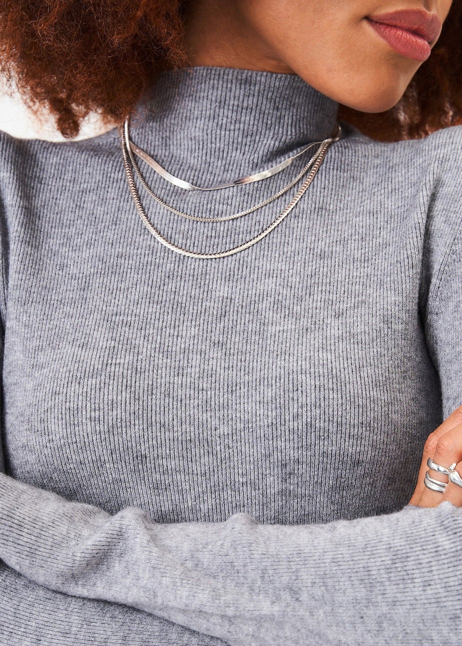 Gini London Grey High Neck Fine Knit Jumper