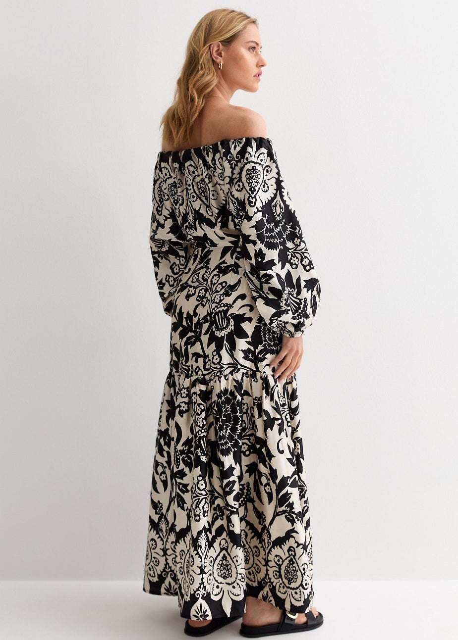 Gini London Mono Border Print Bardot Maxi Dress