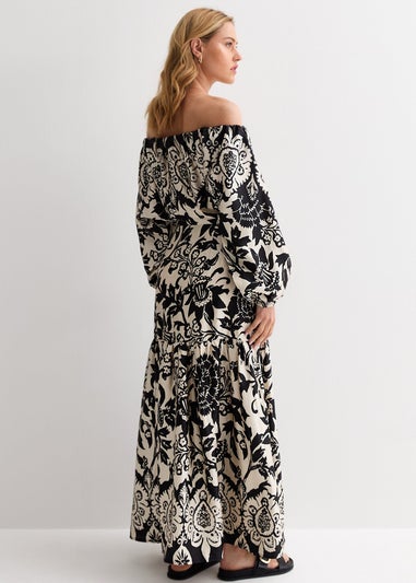 Gini London Mono Border Print Bardot Maxi Dress