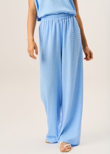 Gini London Blue Textured Elastic Waist Pull On Trousers