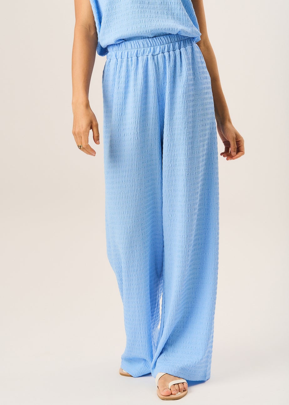 Gini London Blue Textured Elastic Waist Pull On Trousers