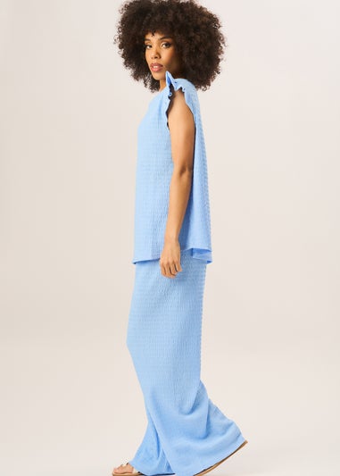 Gini London Blue Textured Elastic Waist Pull On Trousers