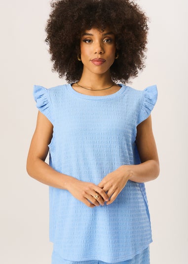 Gini London Blue Frill Sleeves Textured Oversized Top