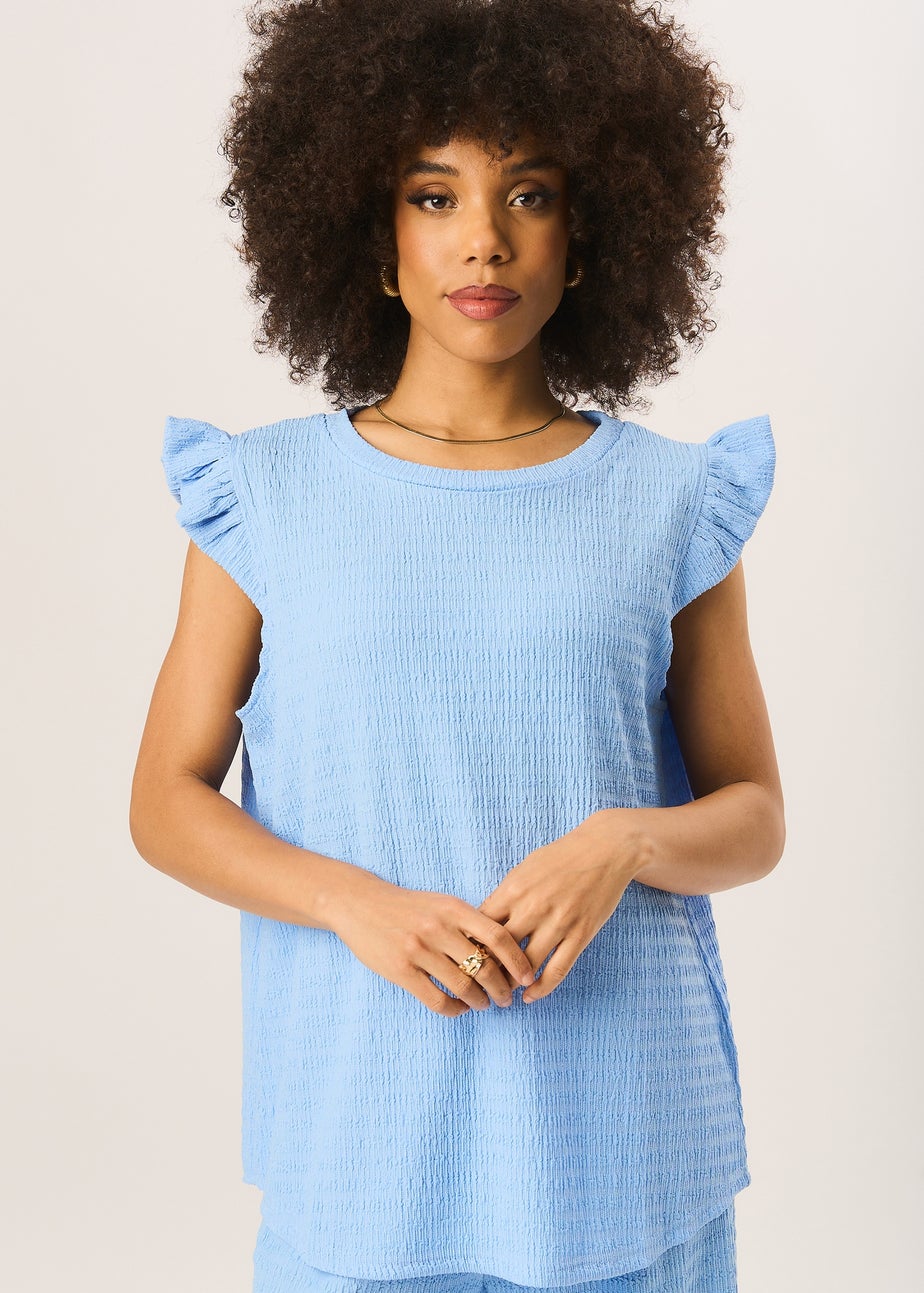 Gini London Blue Frill Sleeves Textured Oversized Top