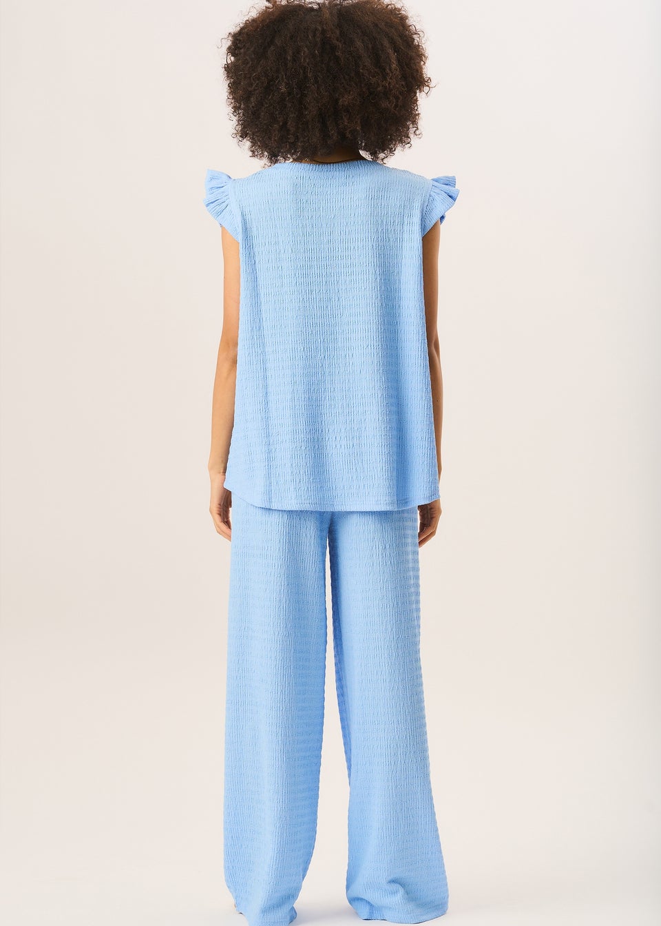 Gini London Blue Frill Sleeves Textured Oversized Top