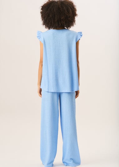 Gini London Blue Frill Sleeves Textured Oversized Top
