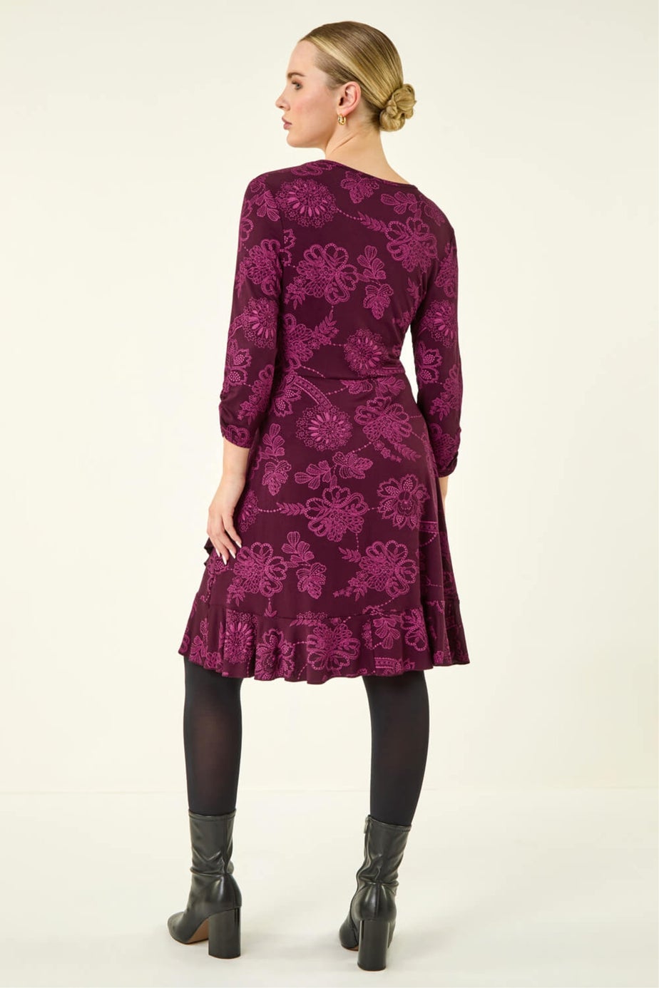 Roman Magenta Petite Floral Frill Wrap Dress