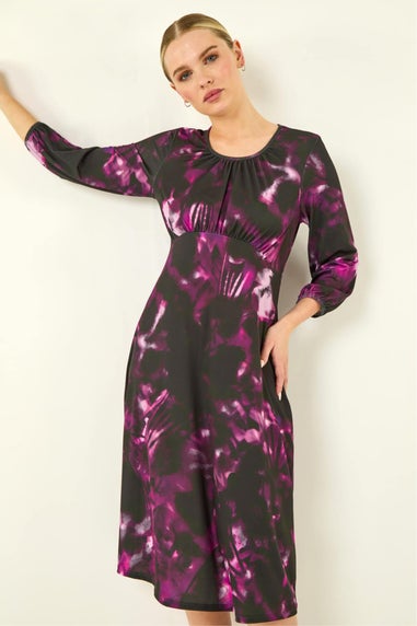 Roman Purple Petite Abstract Stretch Midi Dress