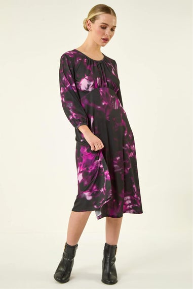 Roman Purple Petite Abstract Stretch Midi Dress