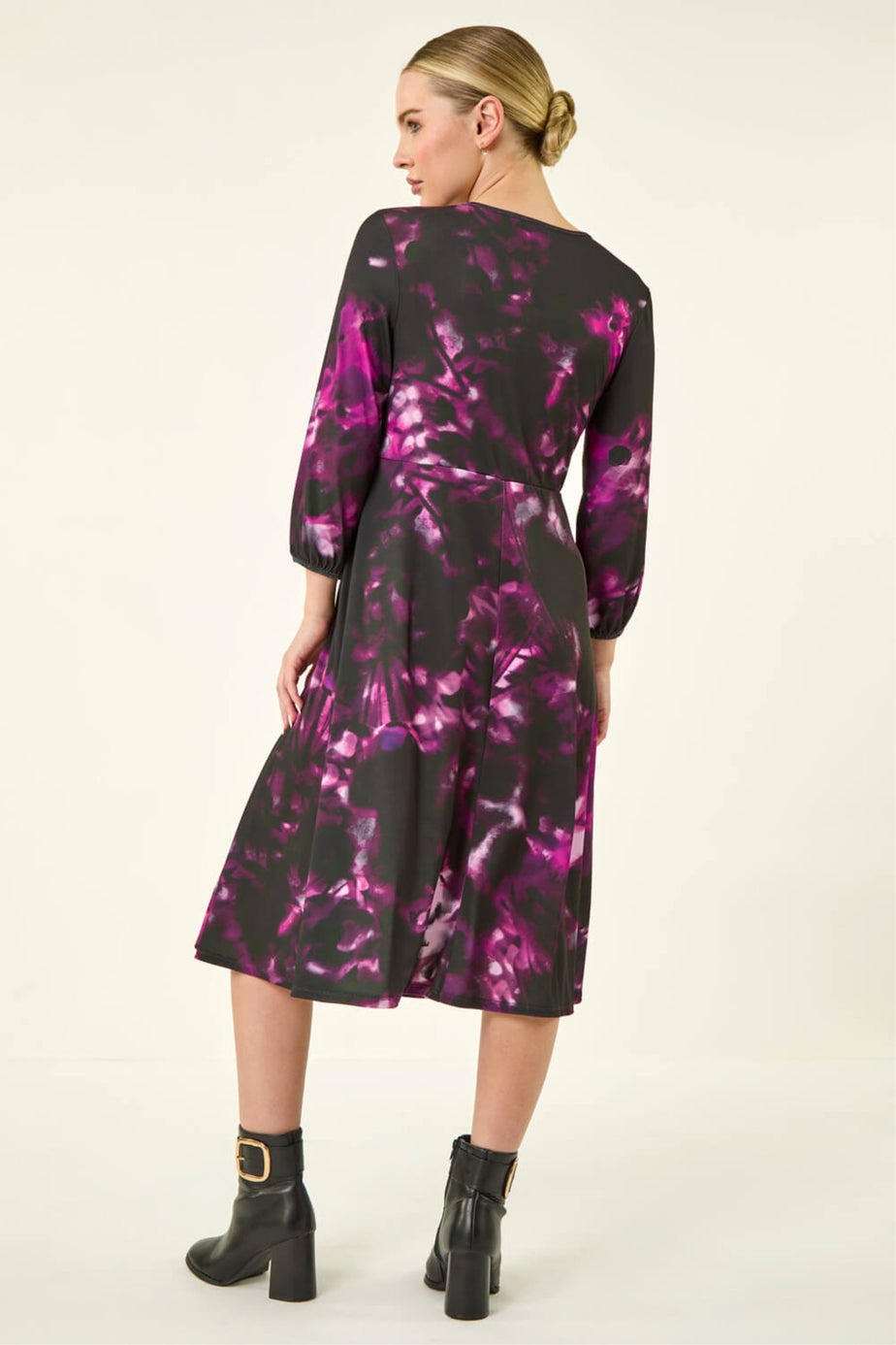 Roman Purple Petite Abstract Stretch Midi Dress