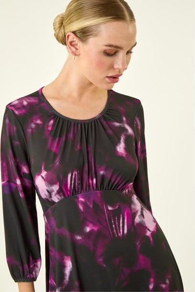 Roman Purple Petite Abstract Stretch Midi Dress