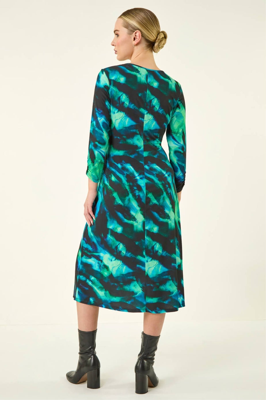 Roman Green Petite Abstract Twist Front Dress