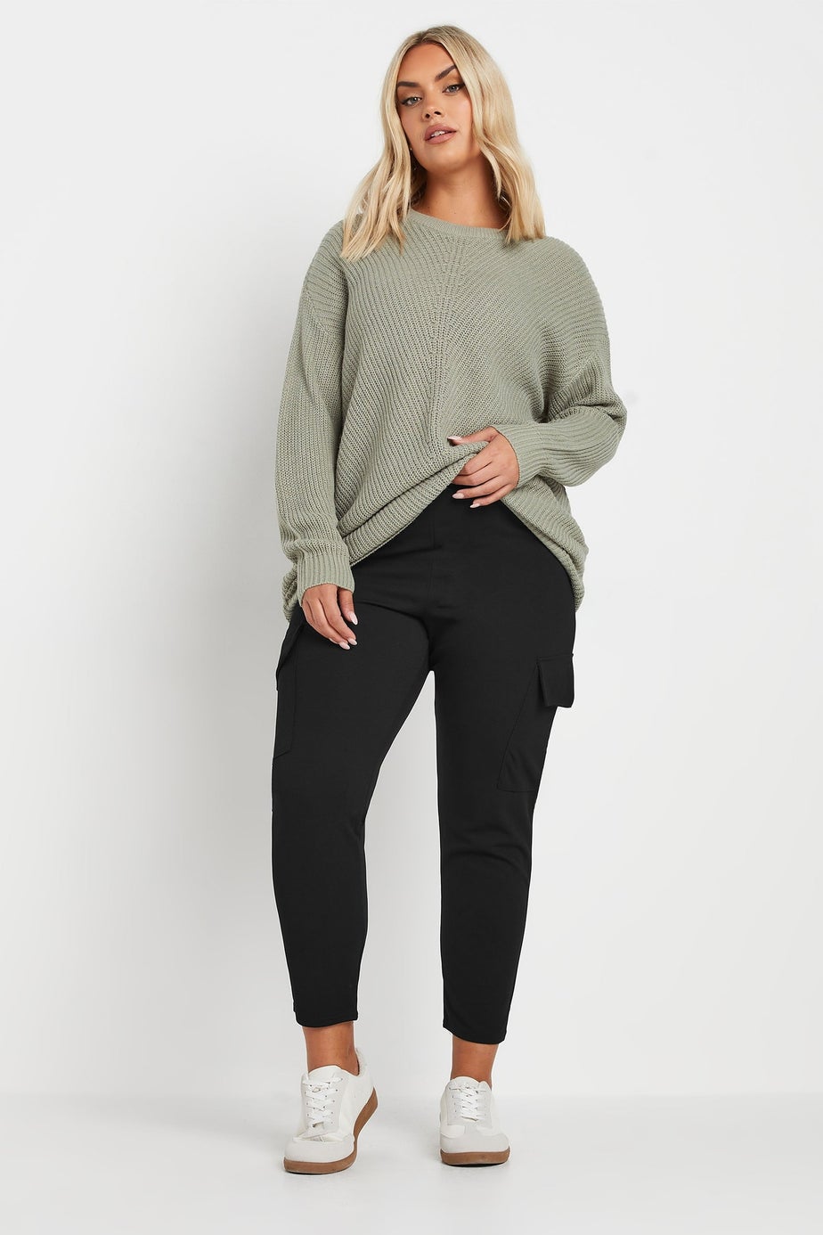 Yours Curve Black Tailored Scuba Cargo Trousers