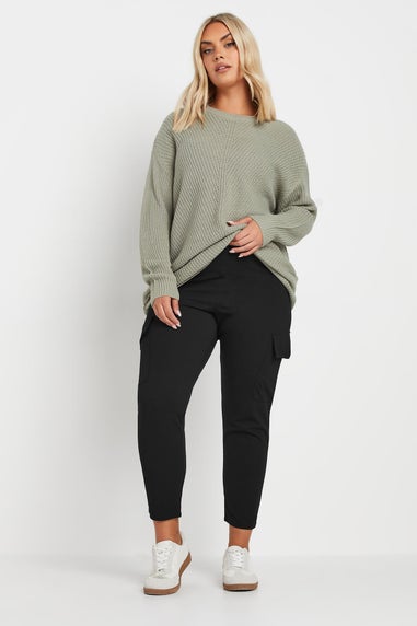 Yours Curve Black Tailored Scuba Cargo Trousers