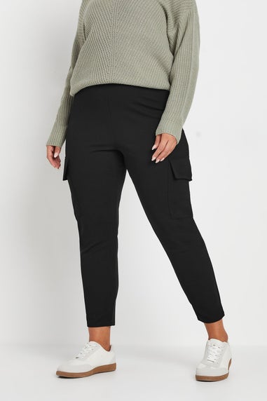 Yours Curve Black Tailored Scuba Cargo Trousers