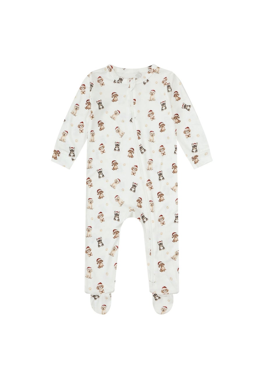 My Christmas Pyjamas Cream Santa Paws Baby's One-Piece Matching Pyjama Sleepsuit (0m-18m)