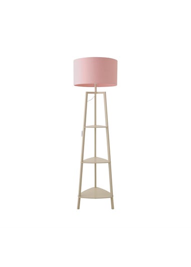ValueLights Hiru Cream 3 Tier Shelf Floor Lamp with Blush Drum Shade