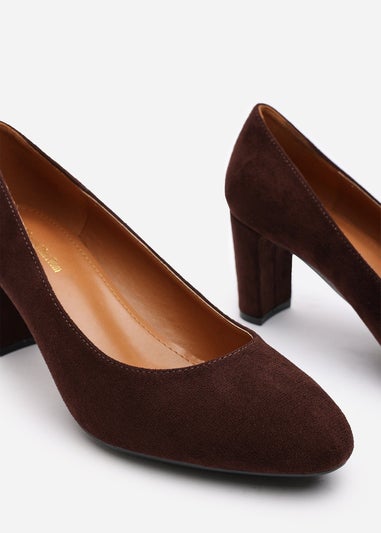 Where's That From Livia Brown Suede Mid Block Heel