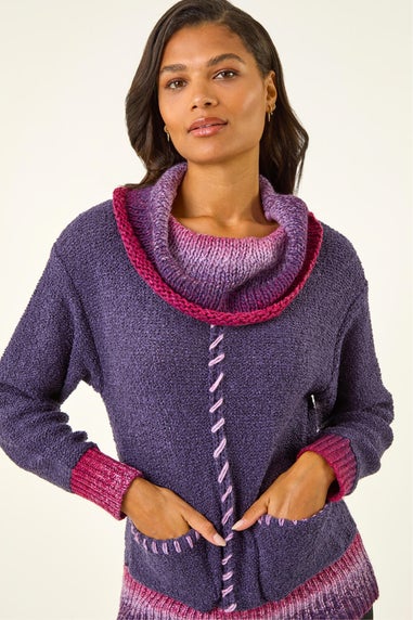 Roman Purple Roll Neck Patch Pocket Knit Jumper