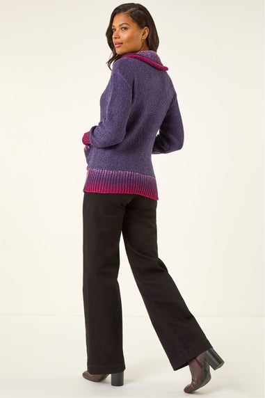 Roman Purple Roll Neck Patch Pocket Knit Jumper