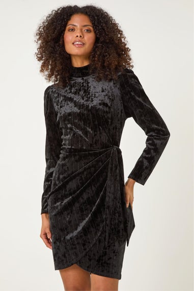 Dusk Black Velvet High Neck Stud Bodycon Dress