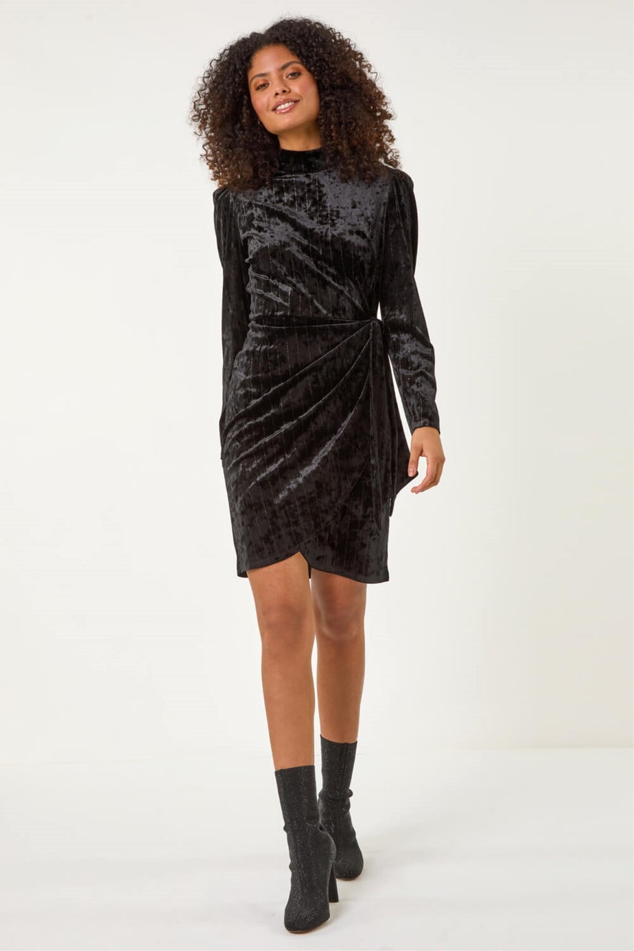 Dusk Black Velvet High Neck Stud Bodycon Dress