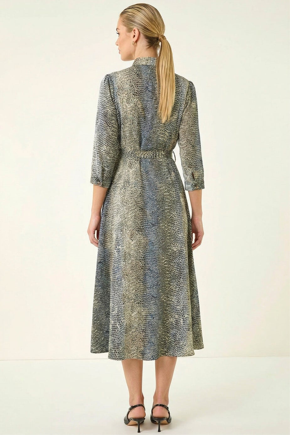 Roman Navy Animal Print Midi Shirt Dress