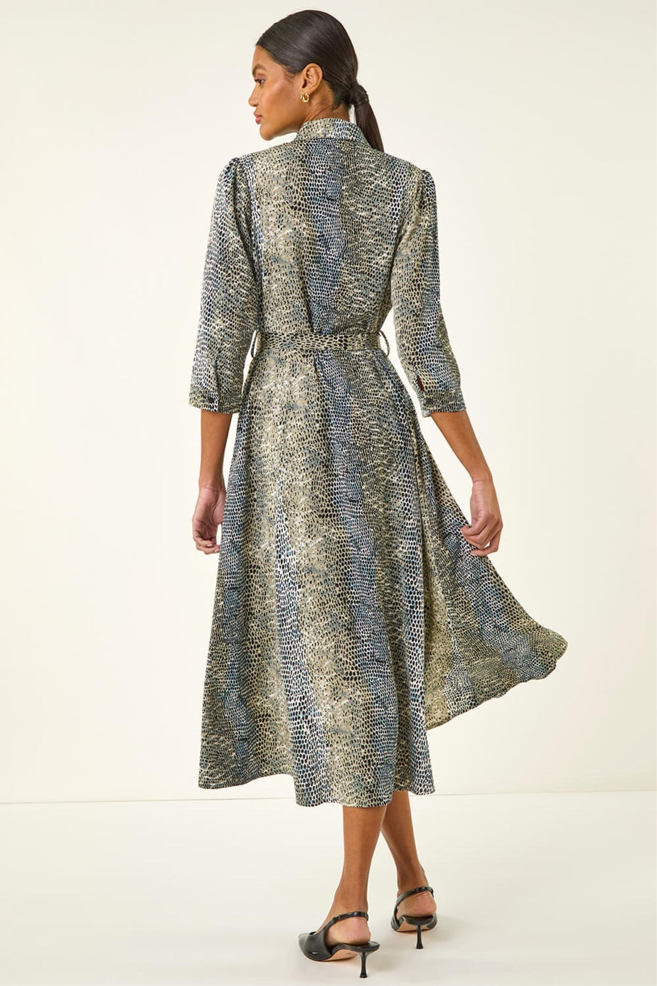 Roman Navy Animal Print Midi Shirt Dress