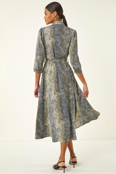 Roman Navy Animal Print Midi Shirt Dress
