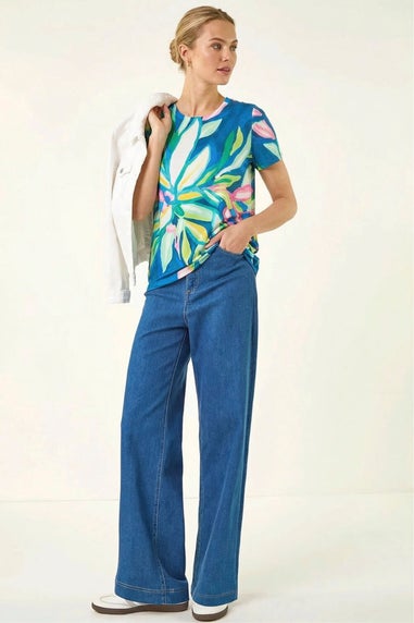 Roman Green Floral Print Stretch Top