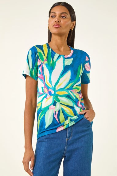 Roman Green Floral Print Stretch Top