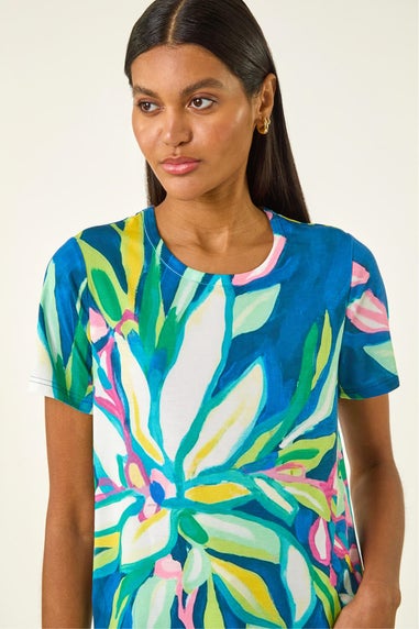 Roman Green Floral Print Stretch Top