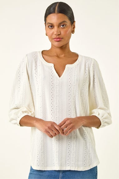 Roman Ivory Broderie Detail Tunic Top