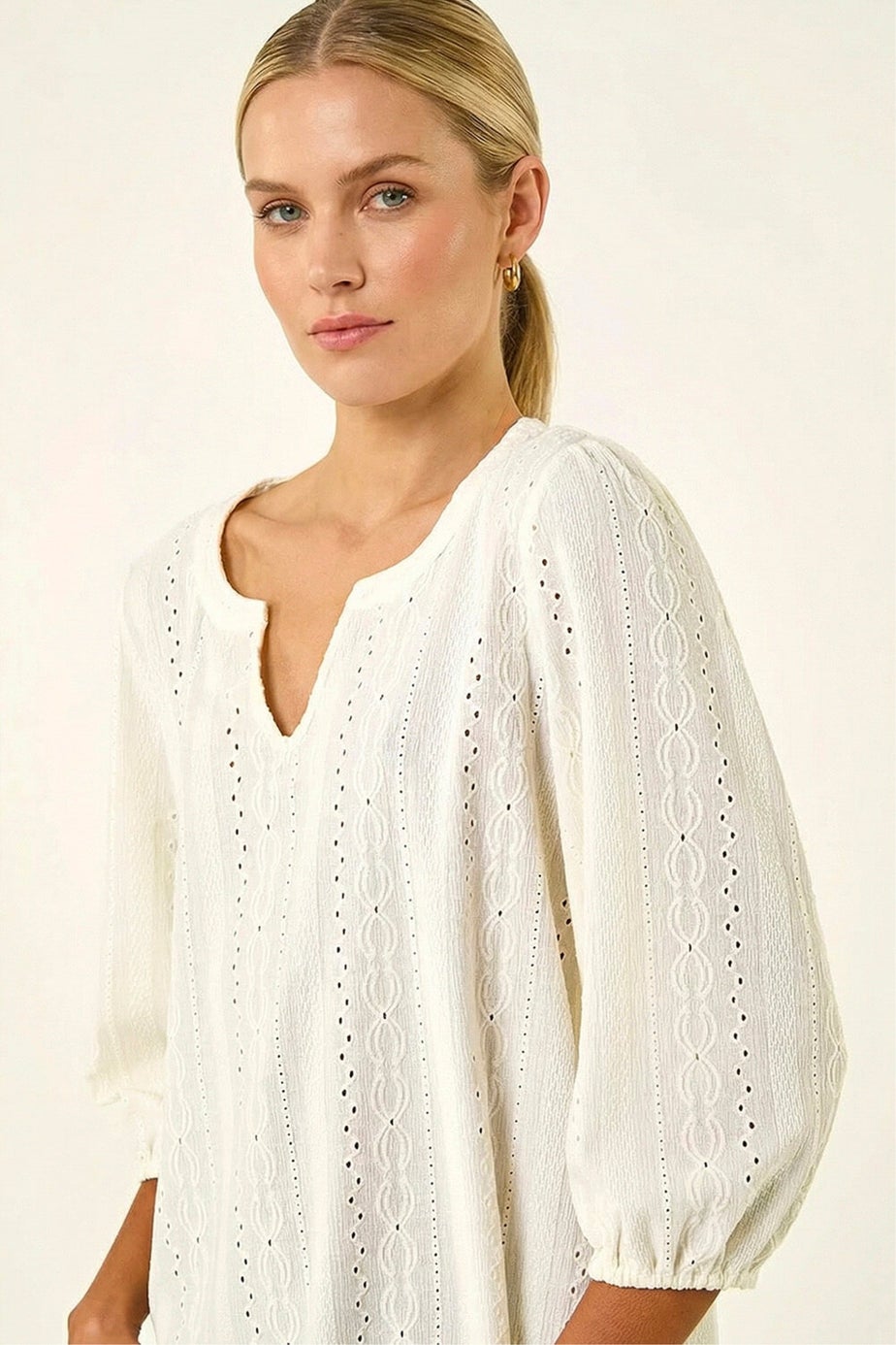 Roman Ivory Broderie Detail Tunic Top