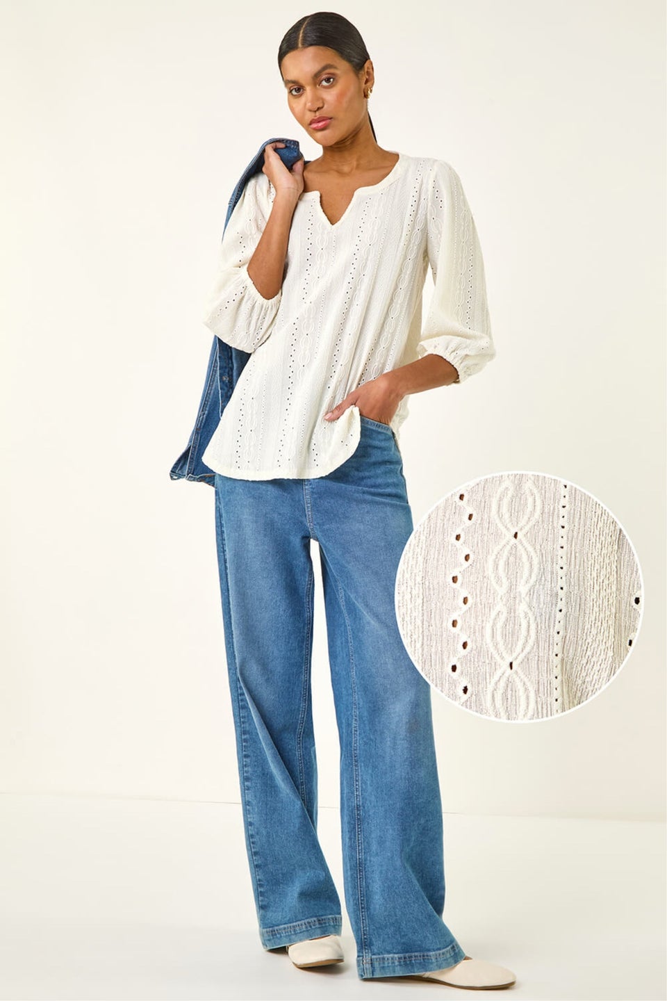 Roman Ivory Broderie Detail Tunic Top