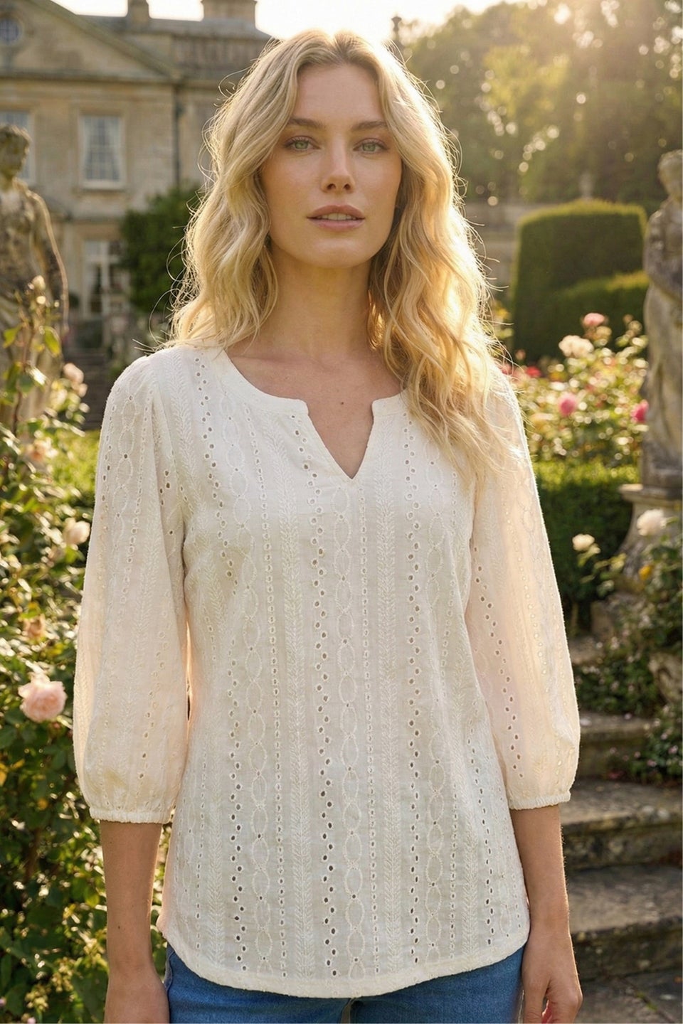 Roman Ivory Broderie Detail Tunic Top