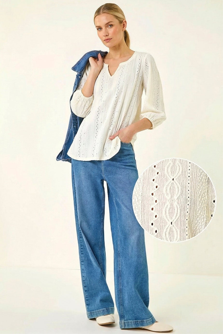 Roman Ivory Broderie Detail Tunic Top