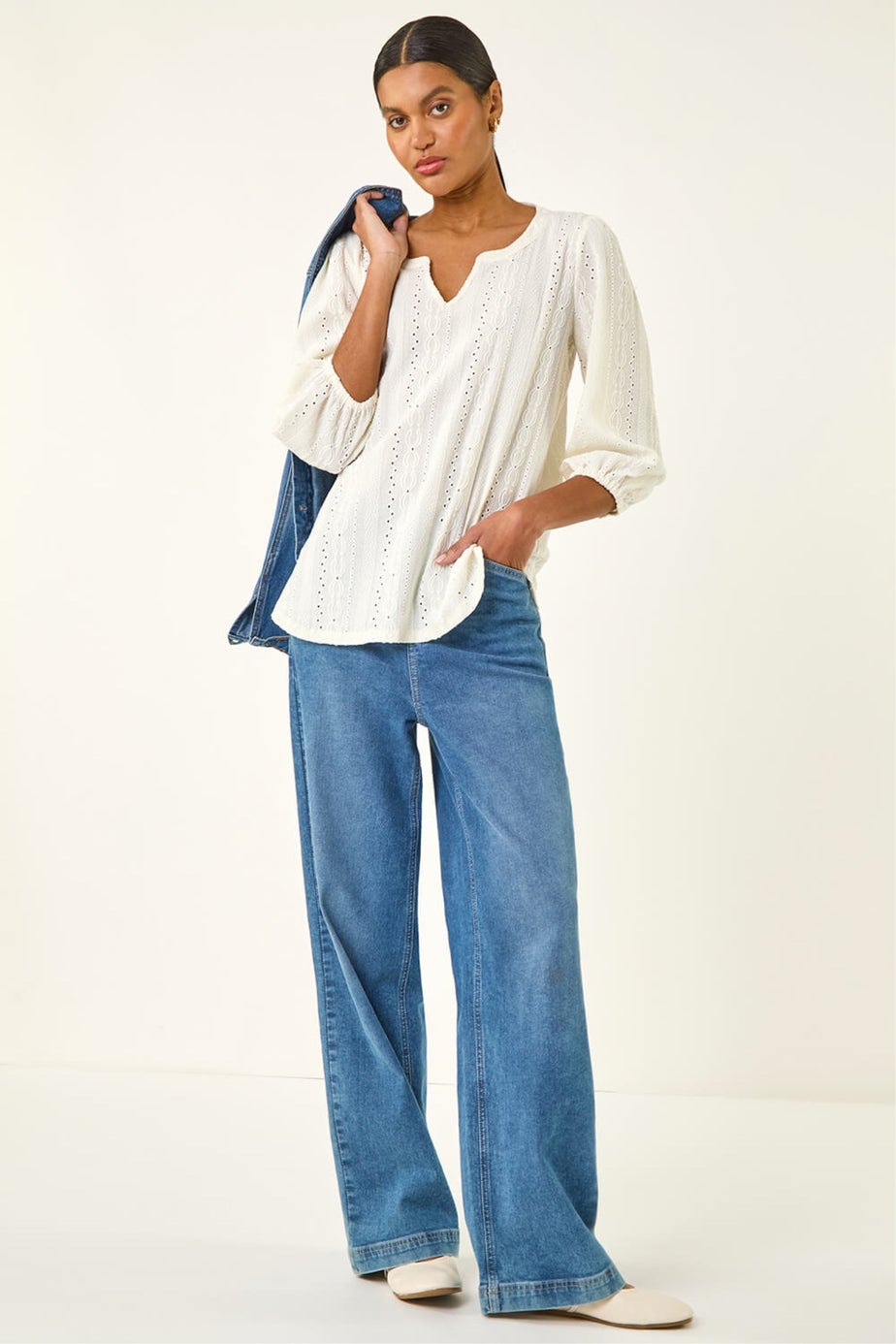 Roman Ivory Broderie Detail Tunic Top