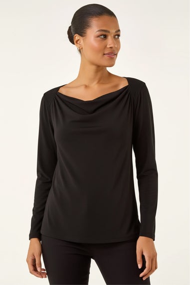 Roman Black Cowl Neck Premium Stretch Top