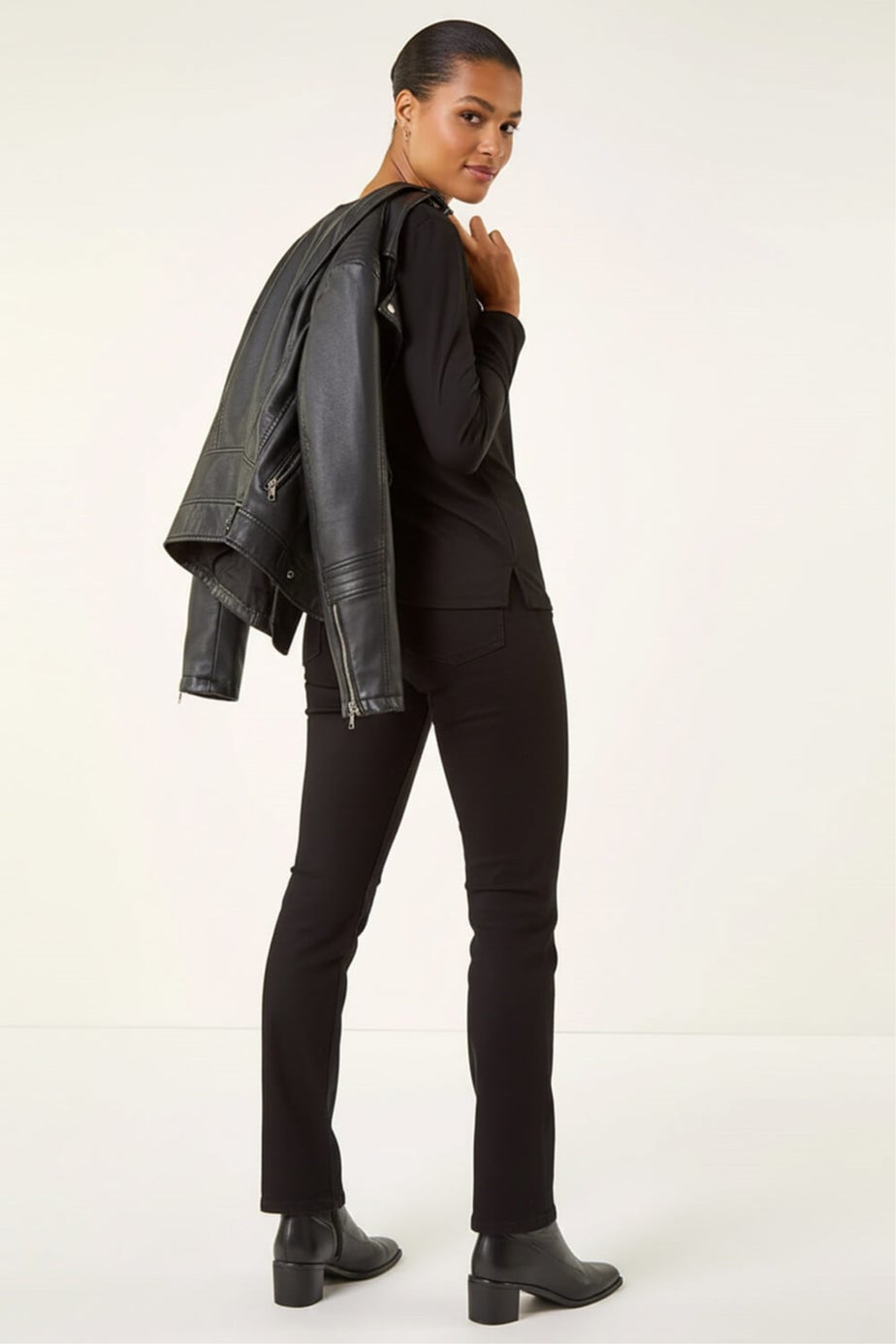 Roman Black Cowl Neck Premium Stretch Top