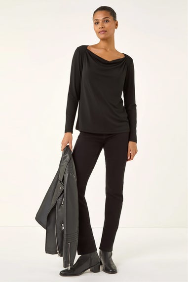 Roman Black Cowl Neck Premium Stretch Top