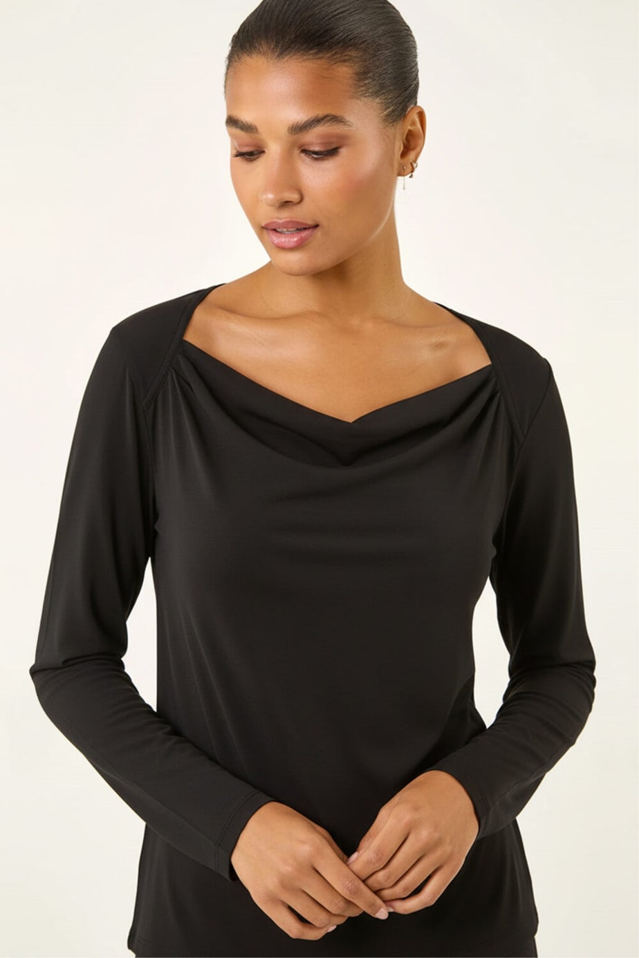 Roman Black Cowl Neck Premium Stretch Top